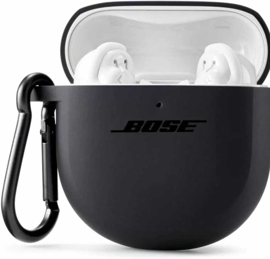 Bose QuietComfort Earbuds II Case Cover - Durable Silicone Protection with Aluminum Carabiner, Triple Black (Official Accessory)